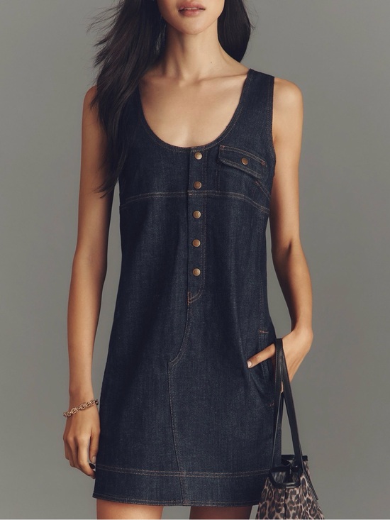 Pilcro Dresses & Skirts - Pilcro Dark Blue Denim Button-Front Tank Dress